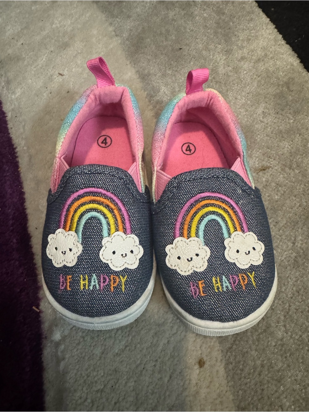 Kids Rainbow 'Be Happy' Slip-On Shoes - Pink Accent